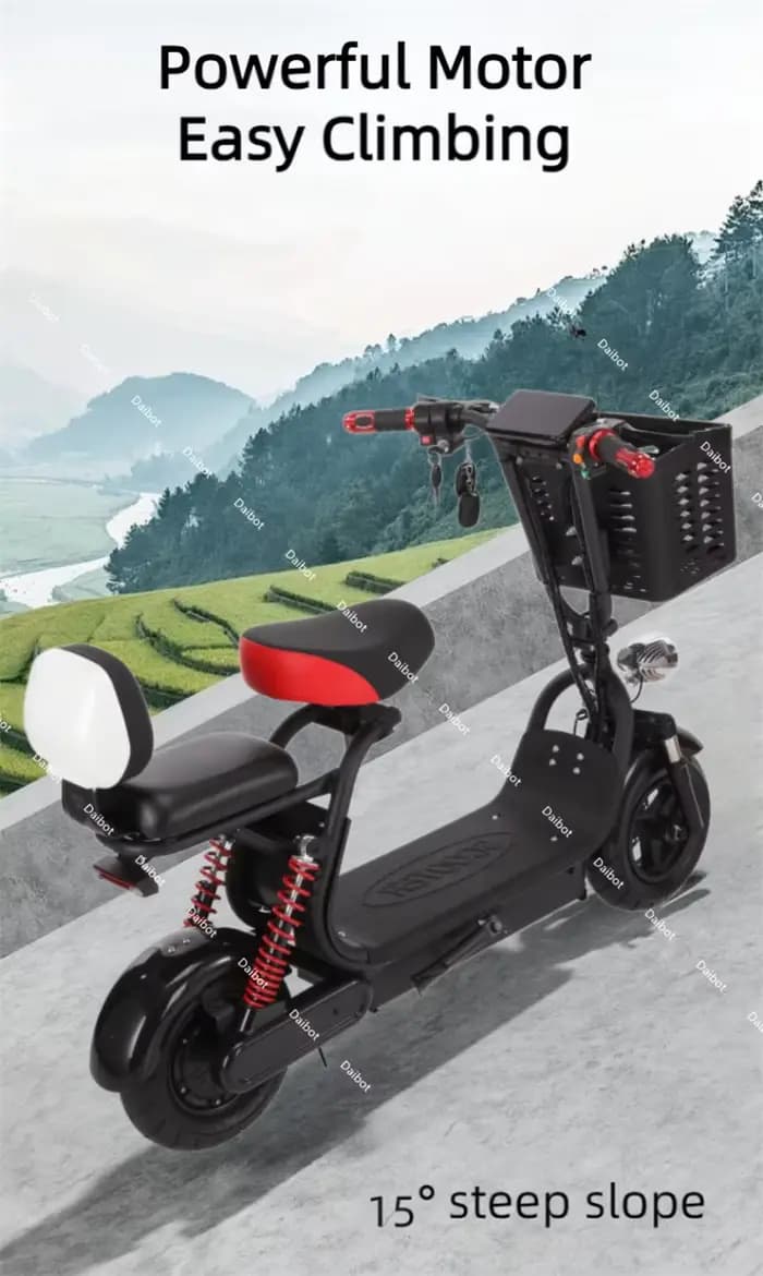 Scooter électrique pliant de 11 pouces, 1000W, avec siège, 2 roues, doubles freins, pour les déplacements adultes au travail, Scooter de mobilité, 2 places