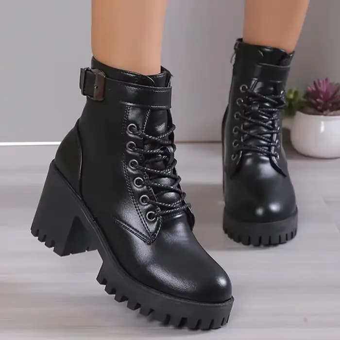Bottines à talons hauts pour femmes, bottines courtes à plateforme en cuir PU noir, fermeture éclair latérale, talons épais, Punk, 2023