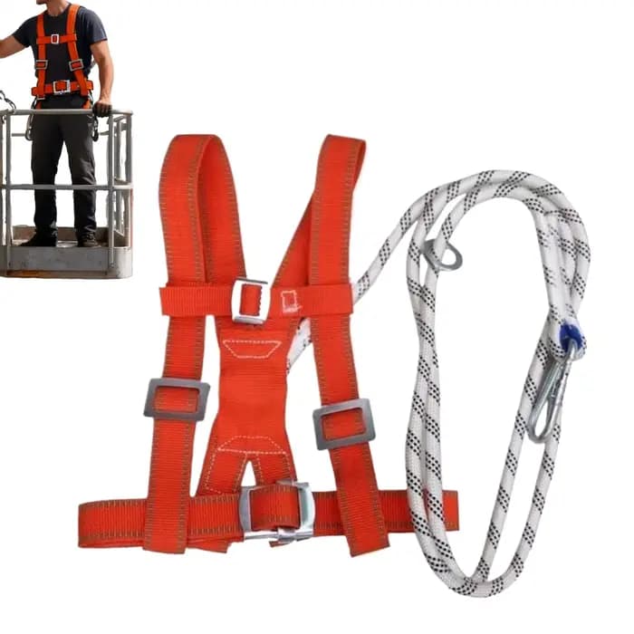 Kit de protection antichute avec harnais de sécurité et longe amortissante pour travaux de toiture