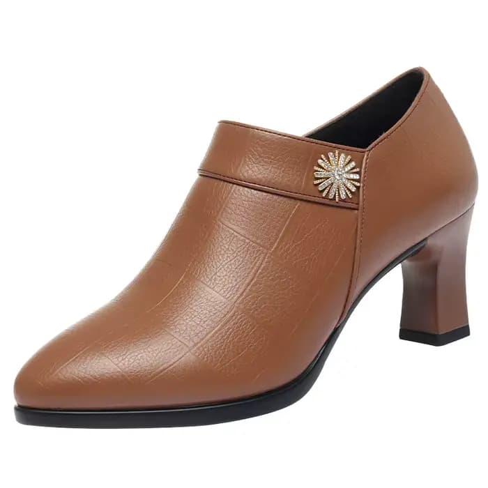 Chaussures à talons hauts en cuir souple pour dames, bottes de rinçage courtes en peluche pour dames de bureau, modèle de colonne vertébrale élégant, nuits confortables, printemps et automne 2024