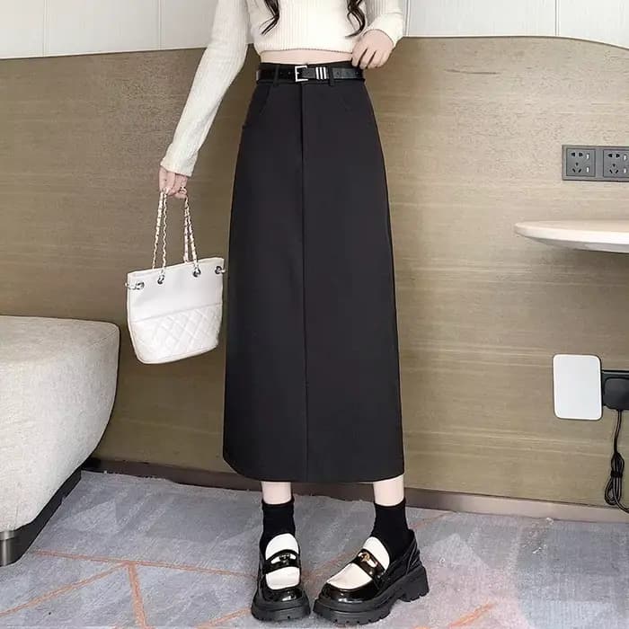 Jupe femme 2025 décontracté mi-longue a-ligne jupe longue printemps automne taille haute minceur fendu solide jupes femme