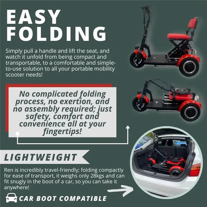 Scooter électrique léger pliant à Double moteur à 3 roues avec batterie amovible pour personnes âgées