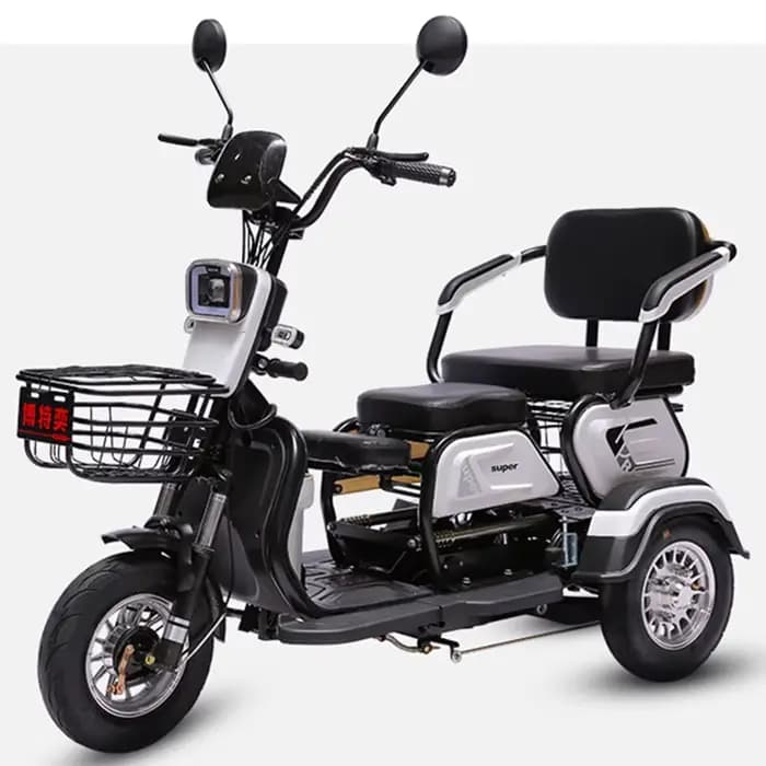 Tricycle électrique de 14 pouces pour Scooters de mobilité Aduto 48V à 3 roues avec pneu sous vide à 3 places E Scooter avec système d'alarme antivol
