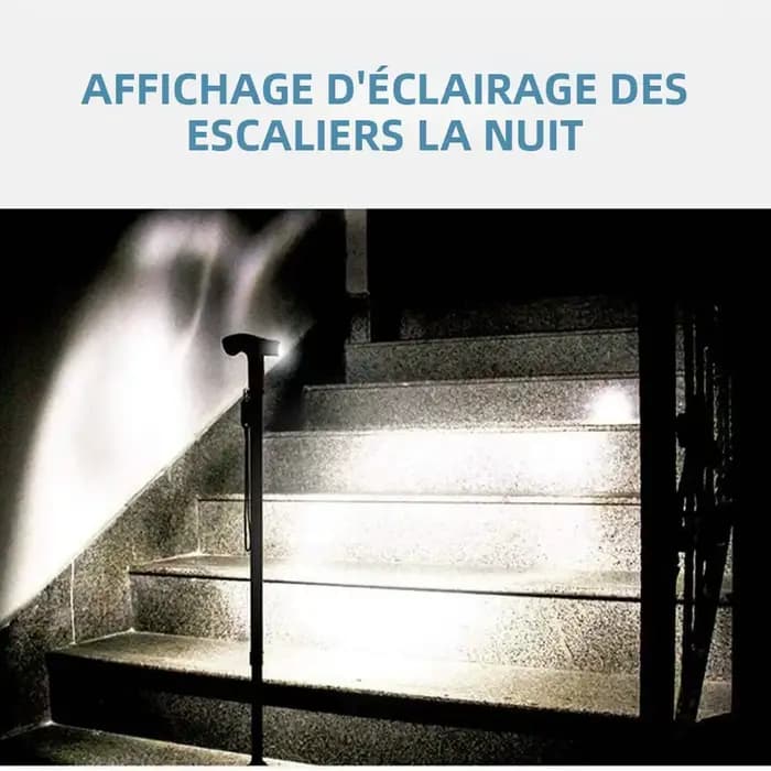 Bâton de marche lumineux LED pour personnes âgées – Béquille réglable en alliage d'aluminium avec base en caoutchouc