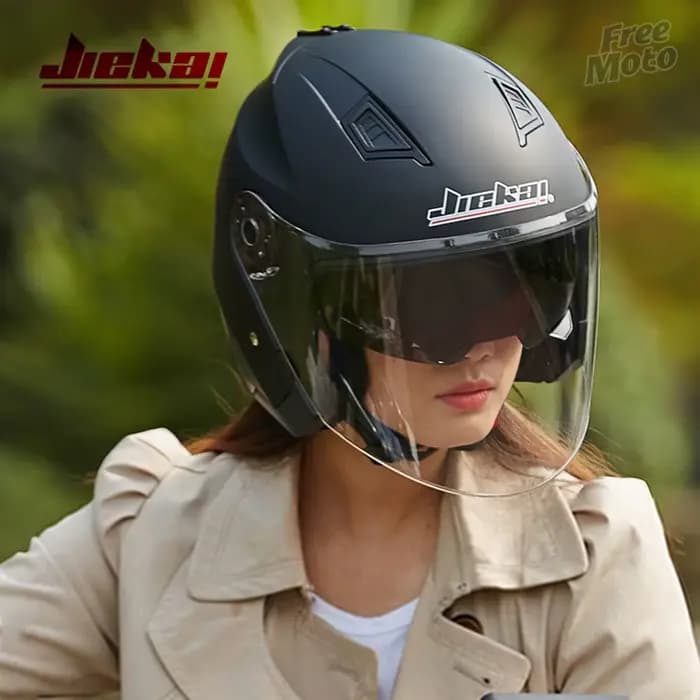 JIEKAI casque Scooter moto électrique moteur Van hommes femmes Vintage Double visière casques adapté aux quatre saisons M-XL #