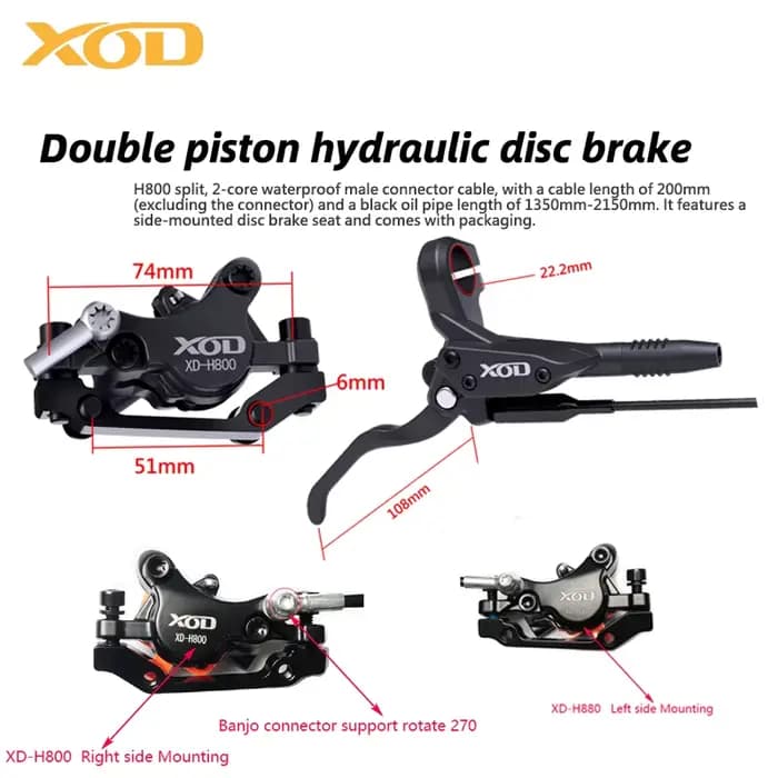 Freins à disque hydrauliques XOD XD-H800 / XD-H880 pour scooters électriques et vélos