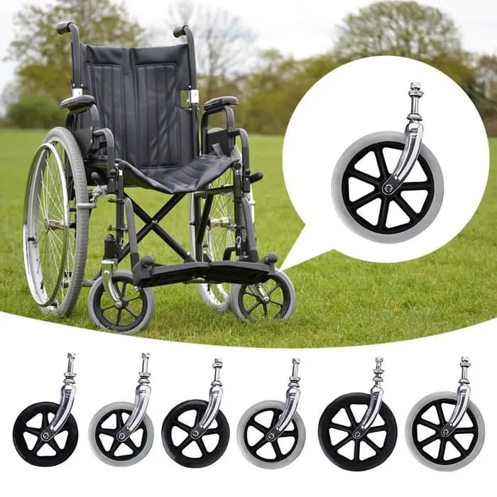 Roulette avant antidérapante en caoutchouc pour fauteuil roulant