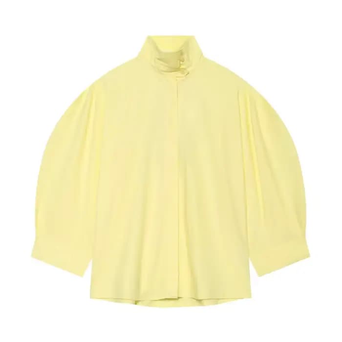 Chemisiers à col montant pour femmes Nouveauté Été 2026 Décontracté Manches bouffantes Couleur unie Chemisiers et blouses élégants pour femmes Hauts chics pour dames