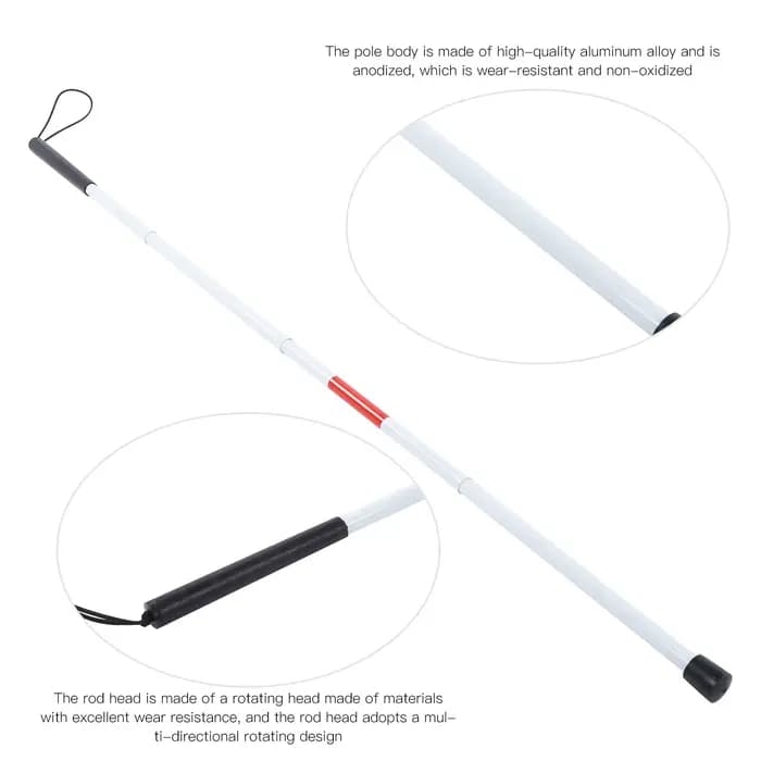 Canne pliable pour les aveugles, blanche et rouge