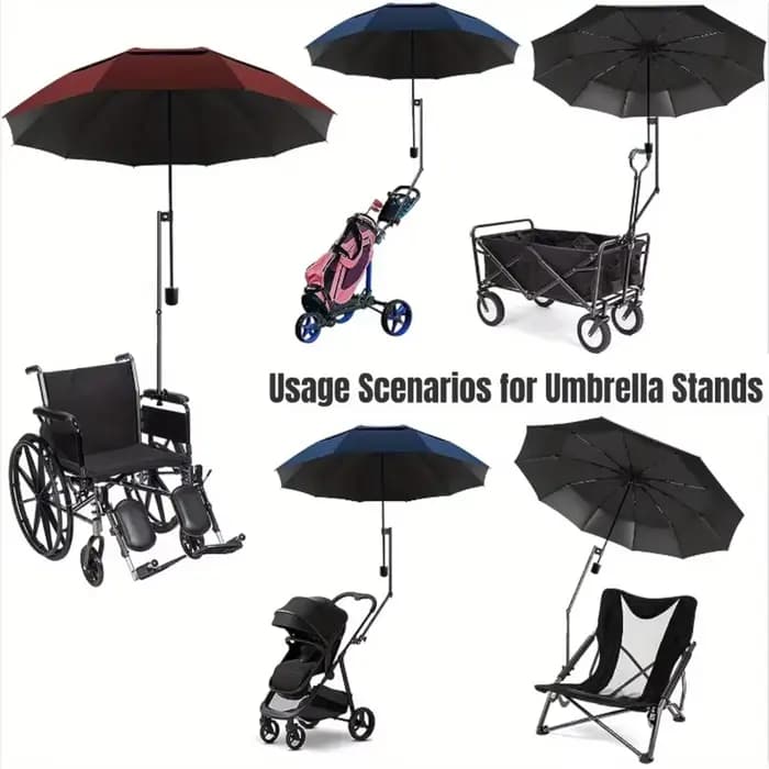 Support de parapluie réglable en acier inoxydable pour fauteuils roulants et vélos - Conception pliable avec connecteur pivotant pour la protection solaire