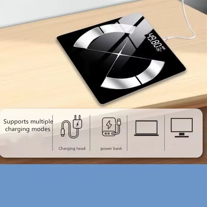 Pèse-personne intelligent avec affichage LED, pèse-personne électronique de précision à chargement USB pour la maison, le bureau, les adultes