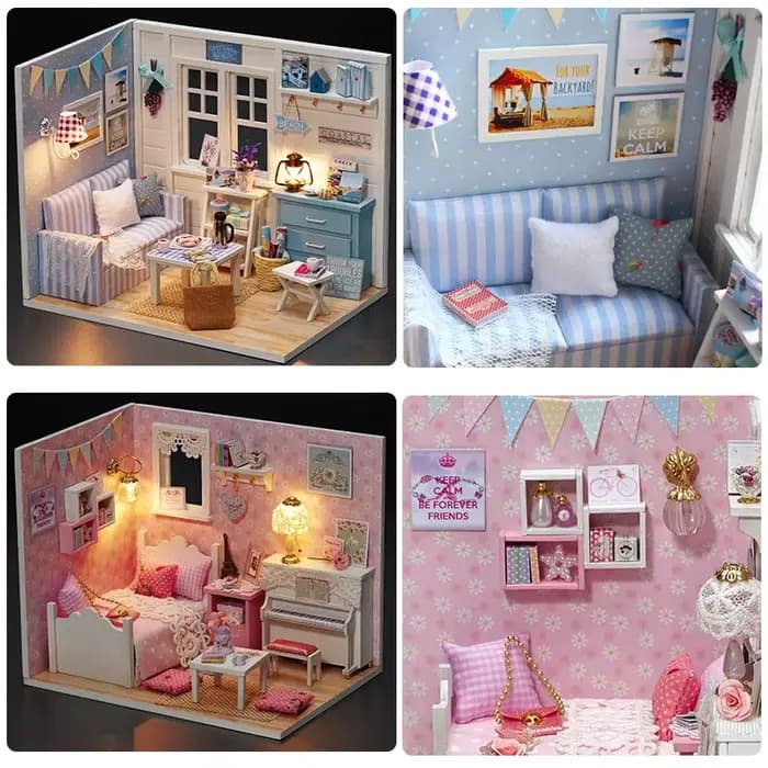 Maison de poupée Miniature en bois, Kit de petite maison à monter soi-même, maisons de poupée assemblées, modèle de construction, Puzzle 3D, jouet avec meubles, cadeaux pour adultes