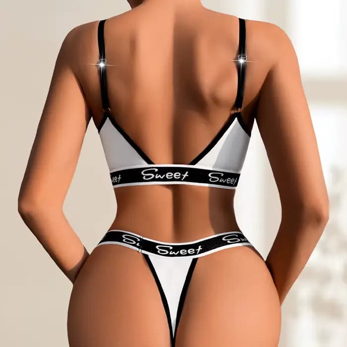 Ensemble de sous-vêtements Sexy pour femmes, 2 pièces, taille basse, lettres brodées, ensembles de Lingerie Sexy, respirant, confortable, tongs et soutiens-gorge élégants