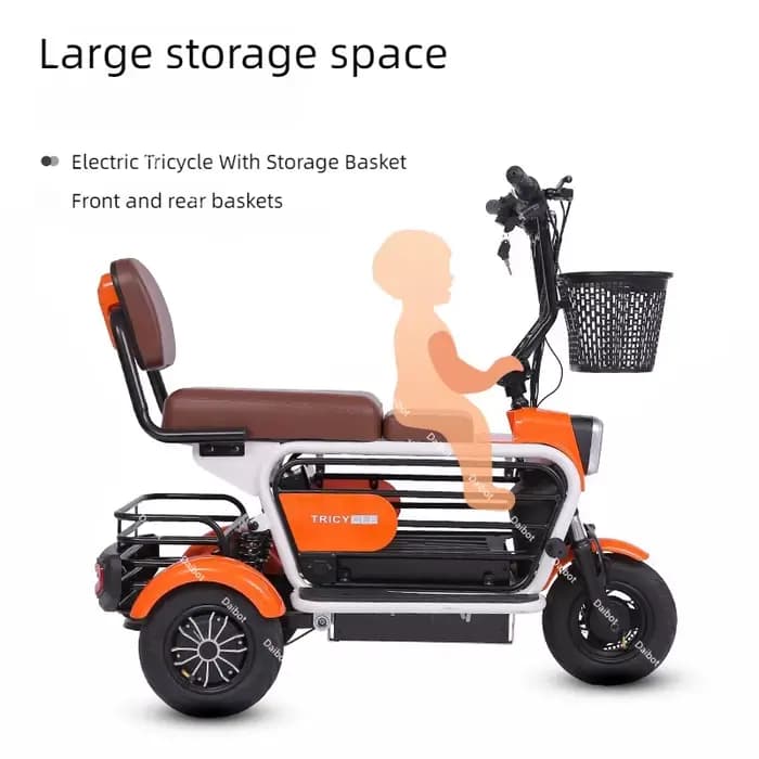 400W 48V Pet bleu Scooter électrique avec siège/3 paniers passager Tricycle