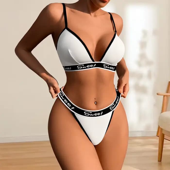 Ensemble de sous-vêtements Sexy pour femmes, 2 pièces, taille basse, lettres brodées, ensembles de Lingerie Sexy, respirant, confortable, tongs et soutiens-gorge élégants