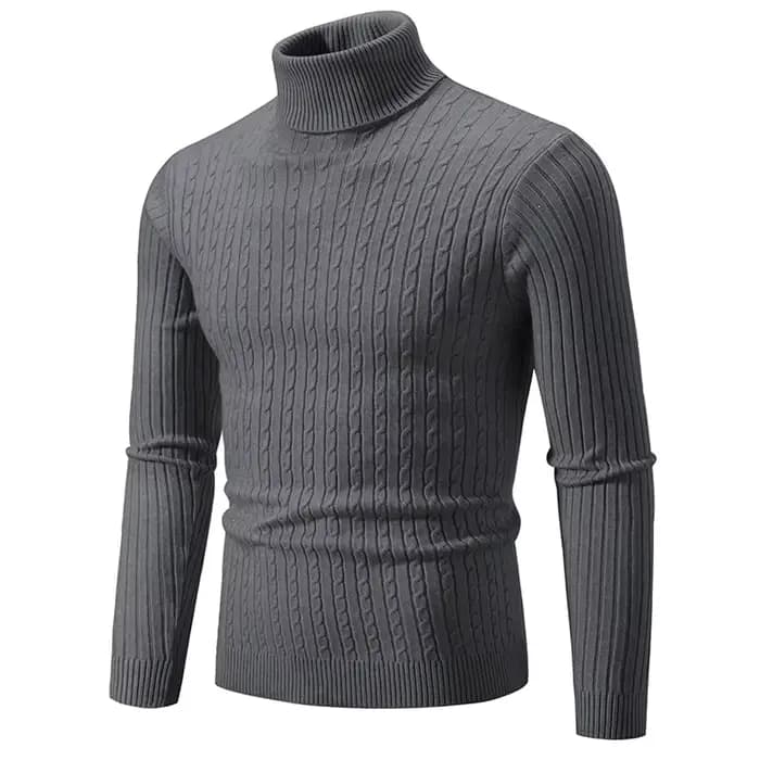 Pull col roulé chaud pour homme 2026 – Couleur unie, tricoté, décontracté, en laine, pour l'hiver et les activités de plein air