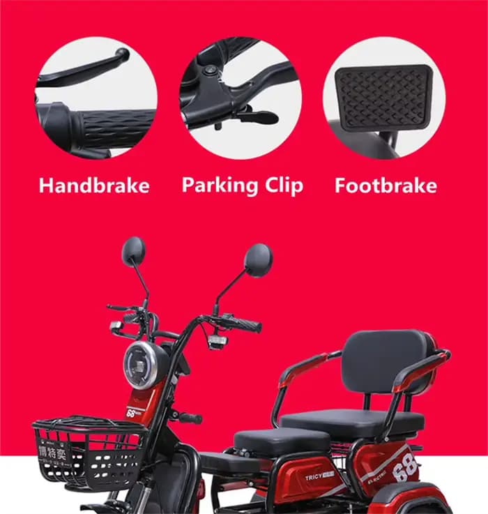 Tricycle électrique de 14 pouces pour Scooters de mobilité Aduto 48V à 3 roues avec pneu sous vide à 3 places E Scooter avec système d'alarme antivol