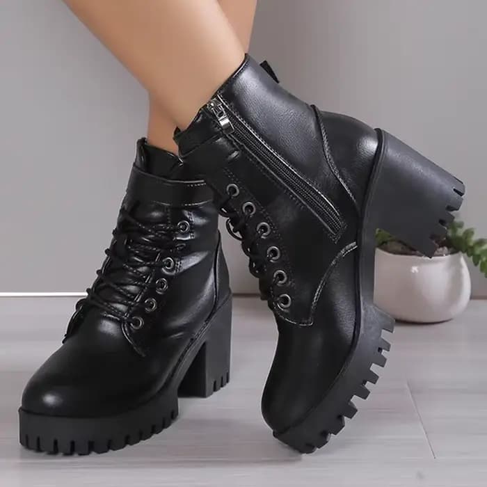 Bottines à talons hauts pour femmes, bottines courtes à plateforme en cuir PU noir, fermeture éclair latérale, talons épais, Punk, 2023