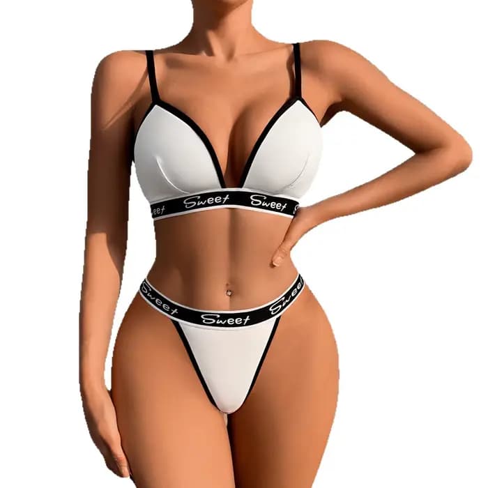 Ensemble de sous-vêtements Sexy pour femmes, 2 pièces, taille basse, lettres brodées, ensembles de Lingerie Sexy, respirant, confortable, tongs et soutiens-gorge élégants