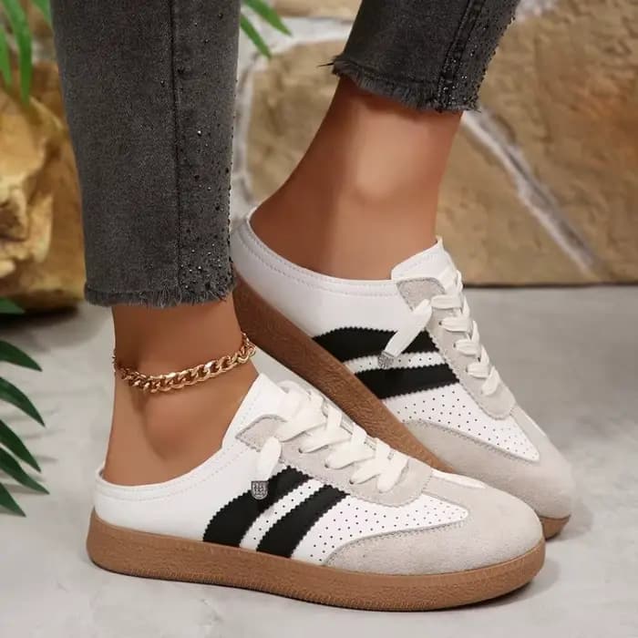Nouvelles baskets mules pour femmes 2026 – Chaussures décontractées respirantes à lacets, antidérapantes et plates, style rétro