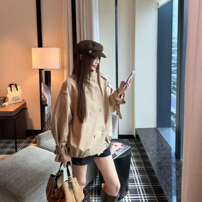 Trench-Coat pour femmes, nouveau Style, élégant, Noble, haut de gamme, léger, luxe, ample, décontracté, Double boutonnage, col montant, 2025