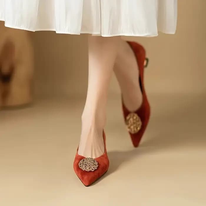 Chaussures françaises noires à talons moyens pour femmes, chaussures de bureau et de carrière confortables, en cuir souple et daim, pointues, peu profondes, escarpins Zapatos