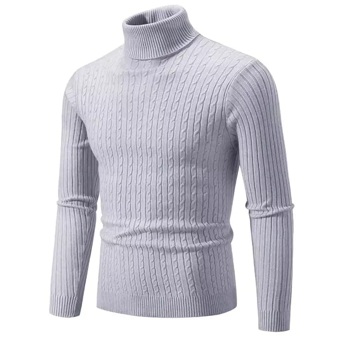 Pull col roulé chaud pour homme 2026 – Couleur unie, tricoté, décontracté, en laine, pour l'hiver et les activités de plein air