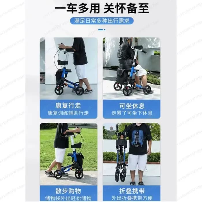 Déambulateur pliant à 4 roues avec siège et accoudoirs rembourrés