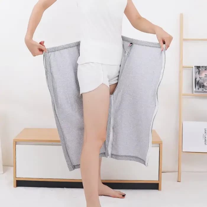 Pantalon à double fermeture éclair facile à porter pour personnes âgées