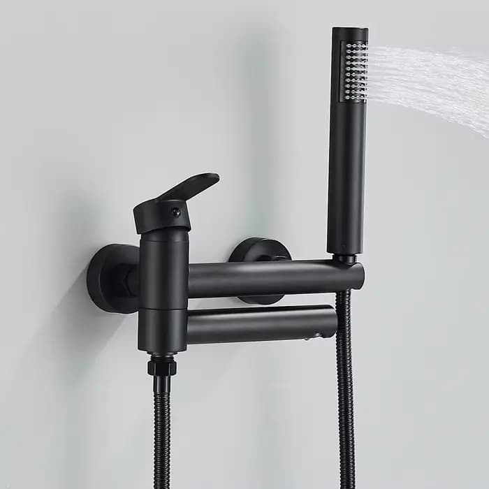 Robinet de baignoire noir, cascade murale, système de douche de bain intégré dans la baignoire murale, robinet mitigeur de douche