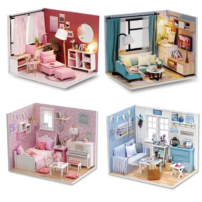 Maison de poupée Miniature en bois, Kit de petite maison à monter soi-même, maisons de poupée assemblées, modèle de construction, Puzzle 3D, jouet avec meubles, cadeaux pour adultes