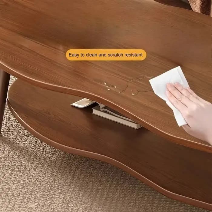 Table basse en bois en forme de nuage, table centrale irrégulière moderne avec rangement, tables d'appoint simples avec pieds pour salon et chambre
