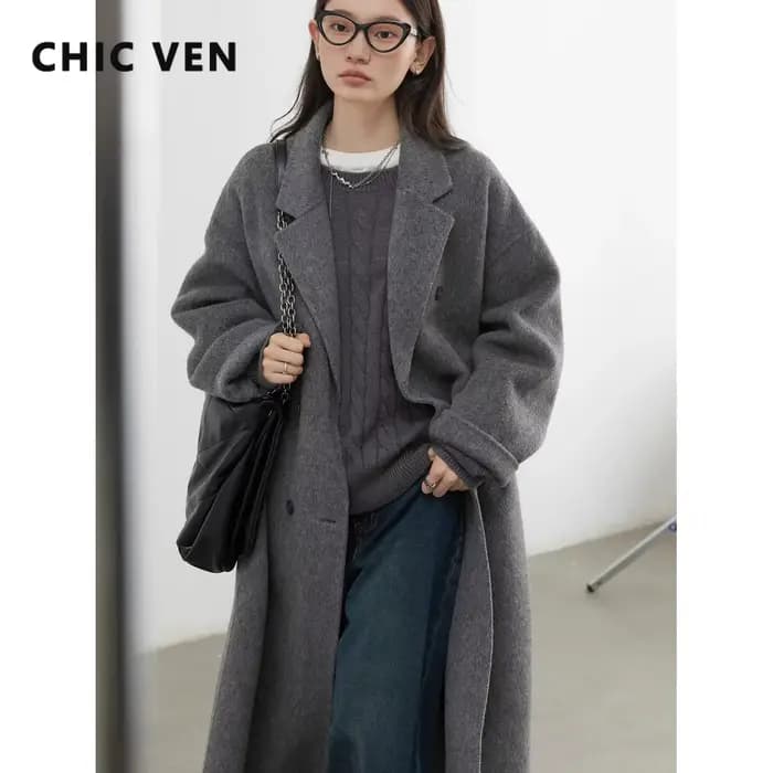 Manteau en Laine Chic pour Femme, Double Boutonnage, Basique, Ample, Décontracté, Rétro, Nouveau, Long, Double Face, Automne Hiver 2026