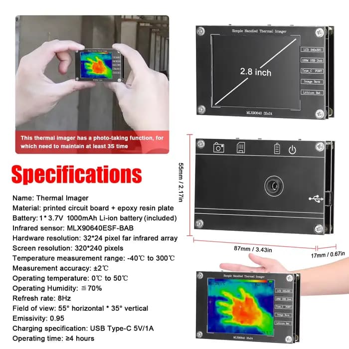 Imageur thermique portable -40 ℃   à 300 ℃   Petite caméra d'imagerie thermique prenant en charge l'image maximale de mesure de la température centrale minimale