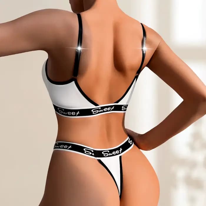 Ensemble de sous-vêtements Sexy pour femmes, 2 pièces, taille basse, lettres brodées, ensembles de Lingerie Sexy, respirant, confortable, tongs et soutiens-gorge élégants