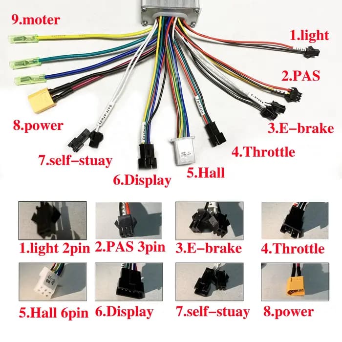 Contrôleur de moteur sans balais à onde sinusoïdale 24V 36V 48V 500W-1000W 30A avec écran LCD S866 et PAS et accélérateur pour e-scooter e-bike