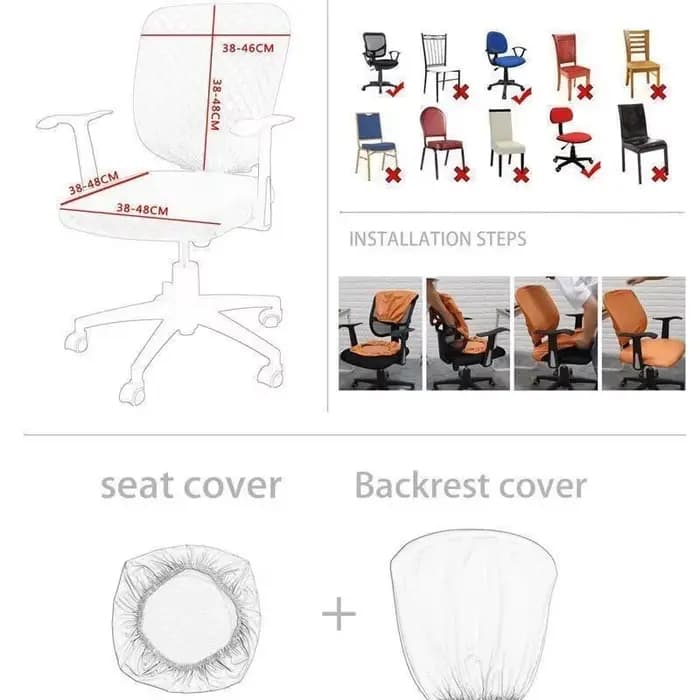 1 ensemble (housse arrière + housse de siège) housse de chaise d'ordinateur de bureau fendue housses extensibles amovibles Anti-poussière universelles de bureau