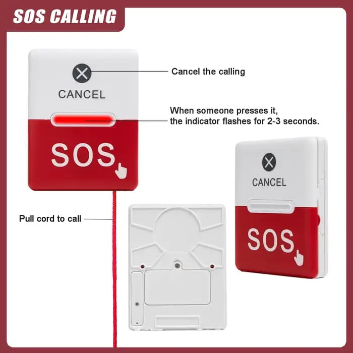 Ycall Infirmière SOS Bouton d'appel Système de CODE Wards d'hôpital Toilettes Dispositif de téléavertisseur d'urgence sans fil pour patients handicapés (Bell uniquement)