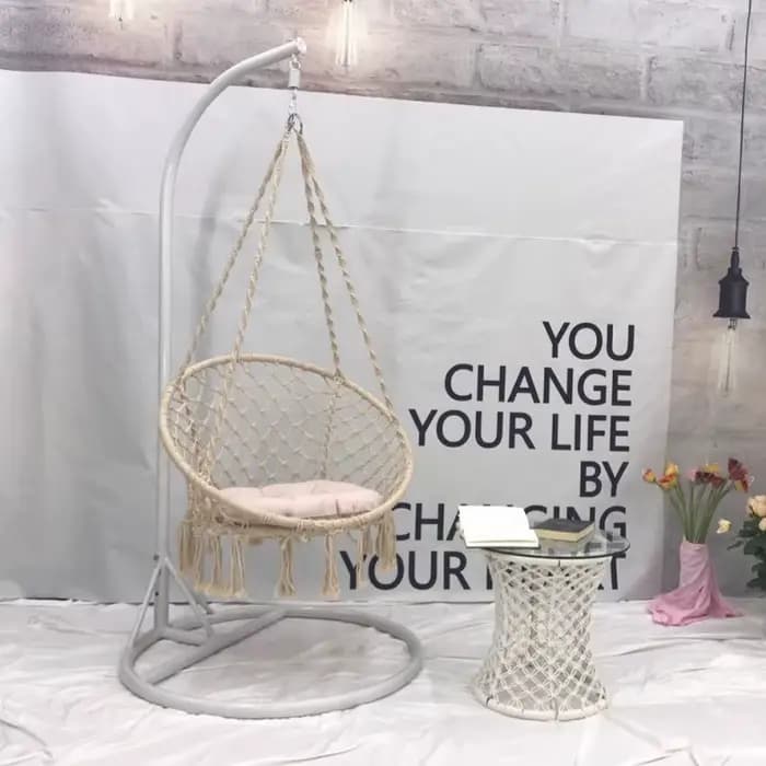 Fauteuil suspendu en macramé tissé à la main, hamac d'extérieur, chaise en corde Y-Stop pour patio, terrasse, jardin, maison, chambre, relaxation intérieure