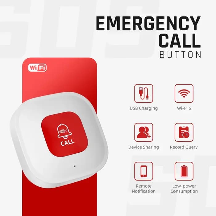 Tuya WiFi Smart SOS – Bouton d'appel d'urgence sans fil pour personnes âgées et patients