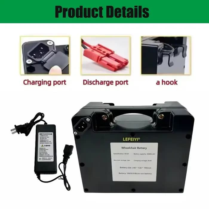 Batterie lithium-ion rechargeable 24V 30ah~80ah pour fauteuil roulant électrique