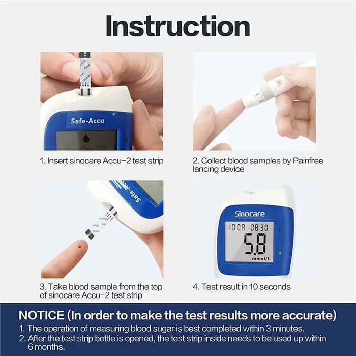 100 pièces Sinocare Test sang bandelettes de sucre pour compteur de glycémie