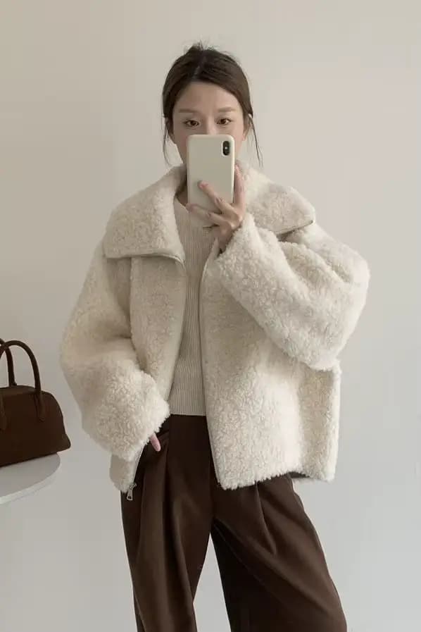 Manteau en laine d'agneau 2025 automne et hiver ample décontracté Plus manteau Mao Mao rembourré en velours pour femmes