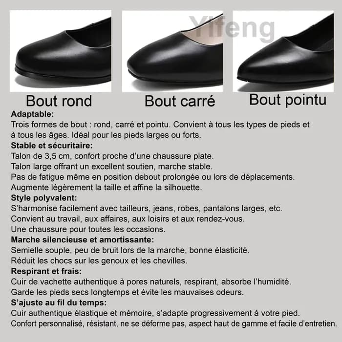 Chaussures en cuir véritable à talon moyen confortables et respirantes Convient au personnel de service employés de bureau équipage aérien contrôleurs de train pour la vie quotidienne sorties et perso