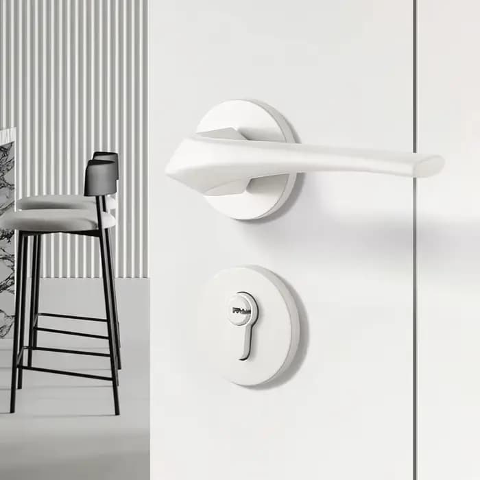 Serrure de porte de chambre blanche, serrure fendue silencieuse, serrure de poignée de porte en bois domestique