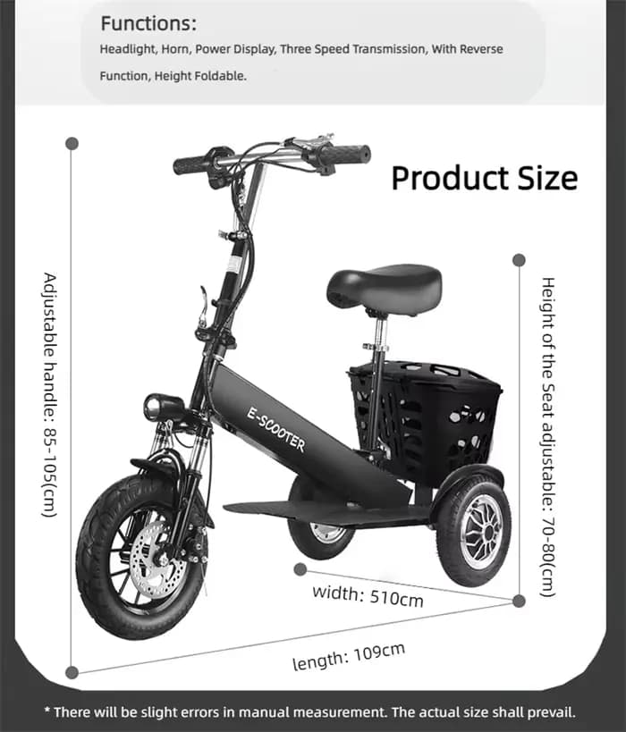 Scooter de mobilité léger pliable avec panier pour adultes