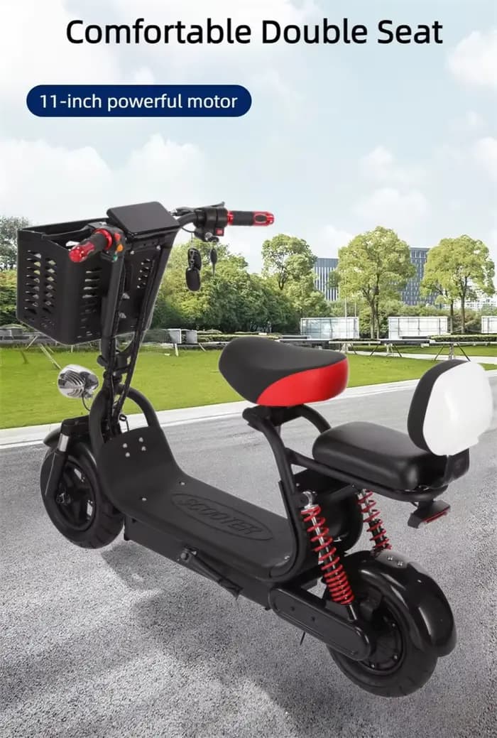 Scooter électrique pliant de 11 pouces, 1000W, avec siège, 2 roues, doubles freins, pour les déplacements adultes au travail, Scooter de mobilité, 2 places