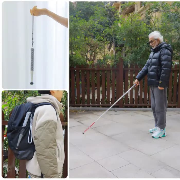 130cm Canne télescopique en alliage de titane pour aveugles ou malvoyants avec pointe rotative