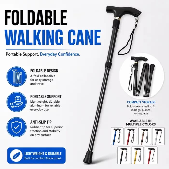 Canne de marche pliable réglable en aluminium léger