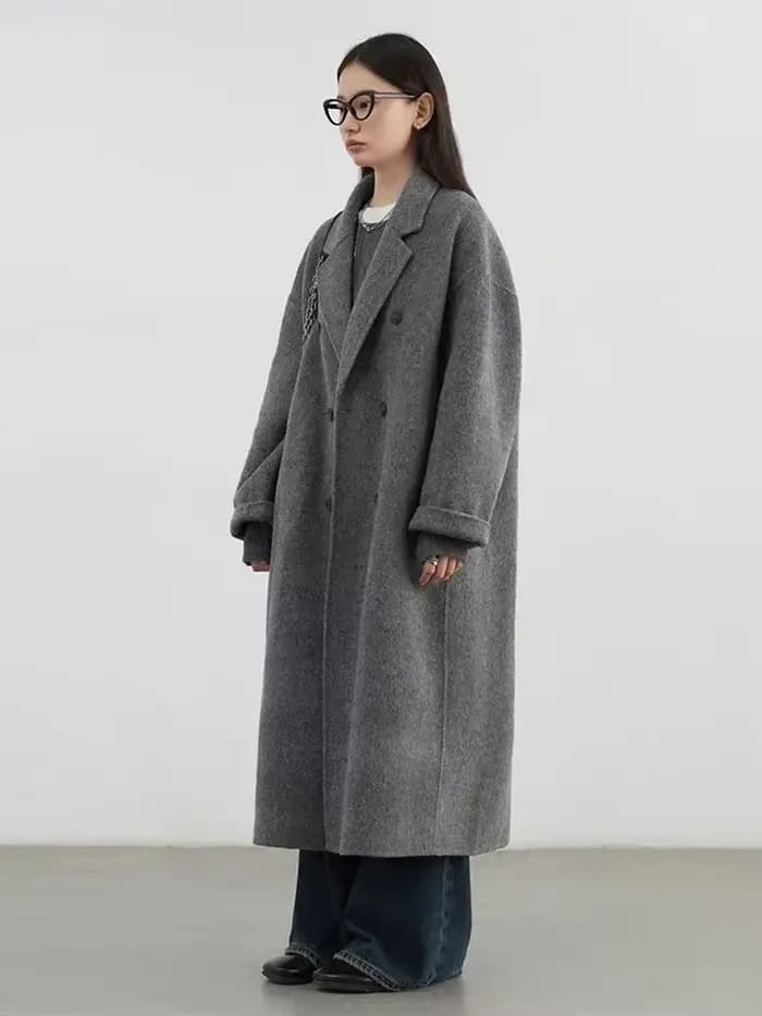 Manteau en Laine Chic pour Femme, Double Boutonnage, Basique, Ample, Décontracté, Rétro, Nouveau, Long, Double Face, Automne Hiver 2026